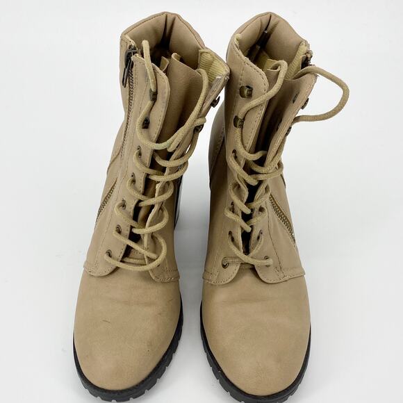 JUSTFAB Boots Tan Darma Side Zip Lace Up Heeled Bootie Women's Sz 9 - Picture 3 of 10